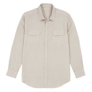 Perry Ellis Mens XL Linen Long Sleeve Button Up Shirt Beige Casual Work